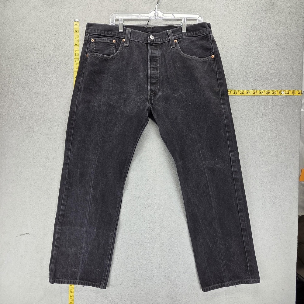 Levis 501 Jeans Mens 38x30 Black Regular Straight Button Fly Charcoal Denim